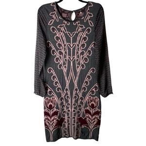 Anthropologie Knitted & Knotted Saone Boho Sweater Dress Sheer Long Sleeve Large